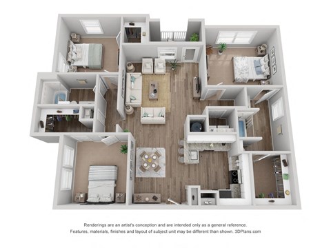 Floor plan for 3 beds, 2 baths, 1480 sqft